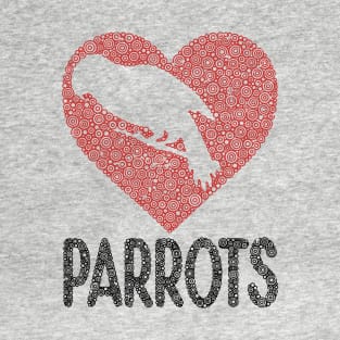 Distressed Parrot In Red Heart Circle Design T-Shirt